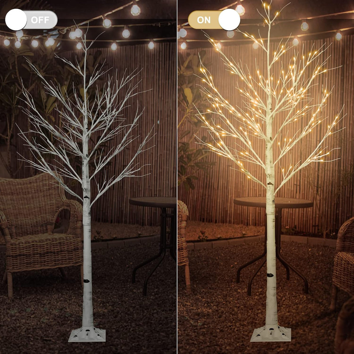 6FT Lighted Birch Tree with 160 LEDs Warm White Lights, 8 Functions Remote Faux Tree with Lights for Indoor Outdoor Summer Christmas Holiday Party Decoration