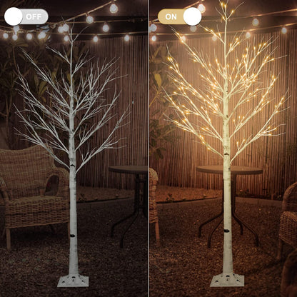 6FT Lighted Birch Tree with 160 LEDs Warm White Lights, 8 Functions Remote Faux Tree with Lights for Indoor Outdoor Summer Christmas Holiday Party Decoration
