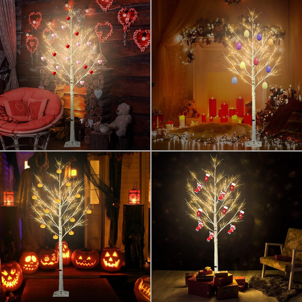 6FT Lighted Birch Tree with 160 LEDs Warm White Lights, 8 Functions Remote Faux Tree with Lights for Indoor Outdoor Summer Christmas Holiday Party Decoration