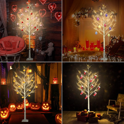 6FT Lighted Birch Tree with 160 LEDs Warm White Lights, 8 Functions Remote Faux Tree with Lights for Indoor Outdoor Summer Christmas Holiday Party Decoration