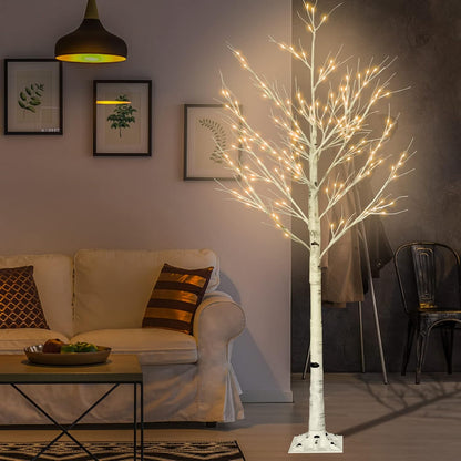 6FT Lighted Birch Tree with 160 LEDs Warm White Lights, 8 Functions Remote Faux Tree with Lights for Indoor Outdoor Summer Christmas Holiday Party Decoration