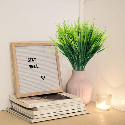 24 Bundles Artificial Wheat Grass Fake Plants Outdoor Faux Greenery Stems Plastic Shrubs UV Resistant Faux Plastic Plants for Patio Garden Porch Window Box Spring Home Decor