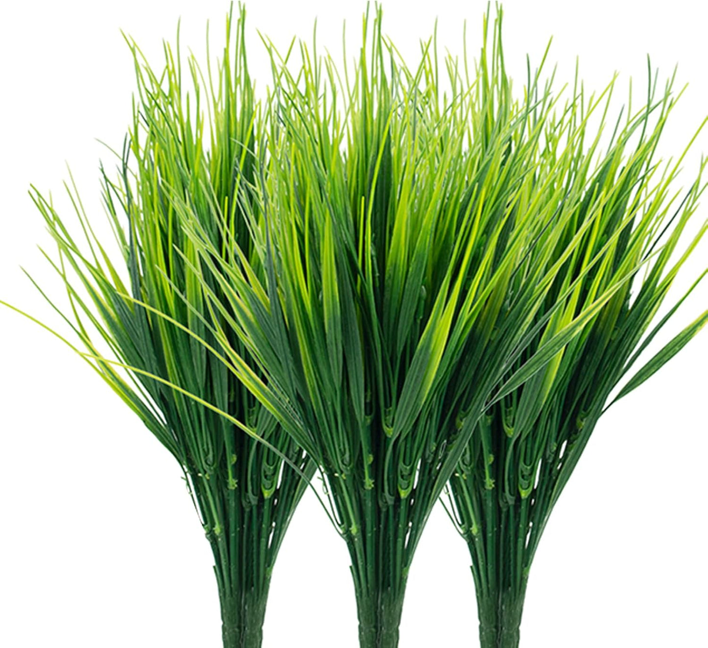 24 Bundles Artificial Wheat Grass Fake Plants Outdoor Faux Greenery Stems Plastic Shrubs UV Resistant Faux Plastic Plants for Patio Garden Porch Window Box Spring Home Decor