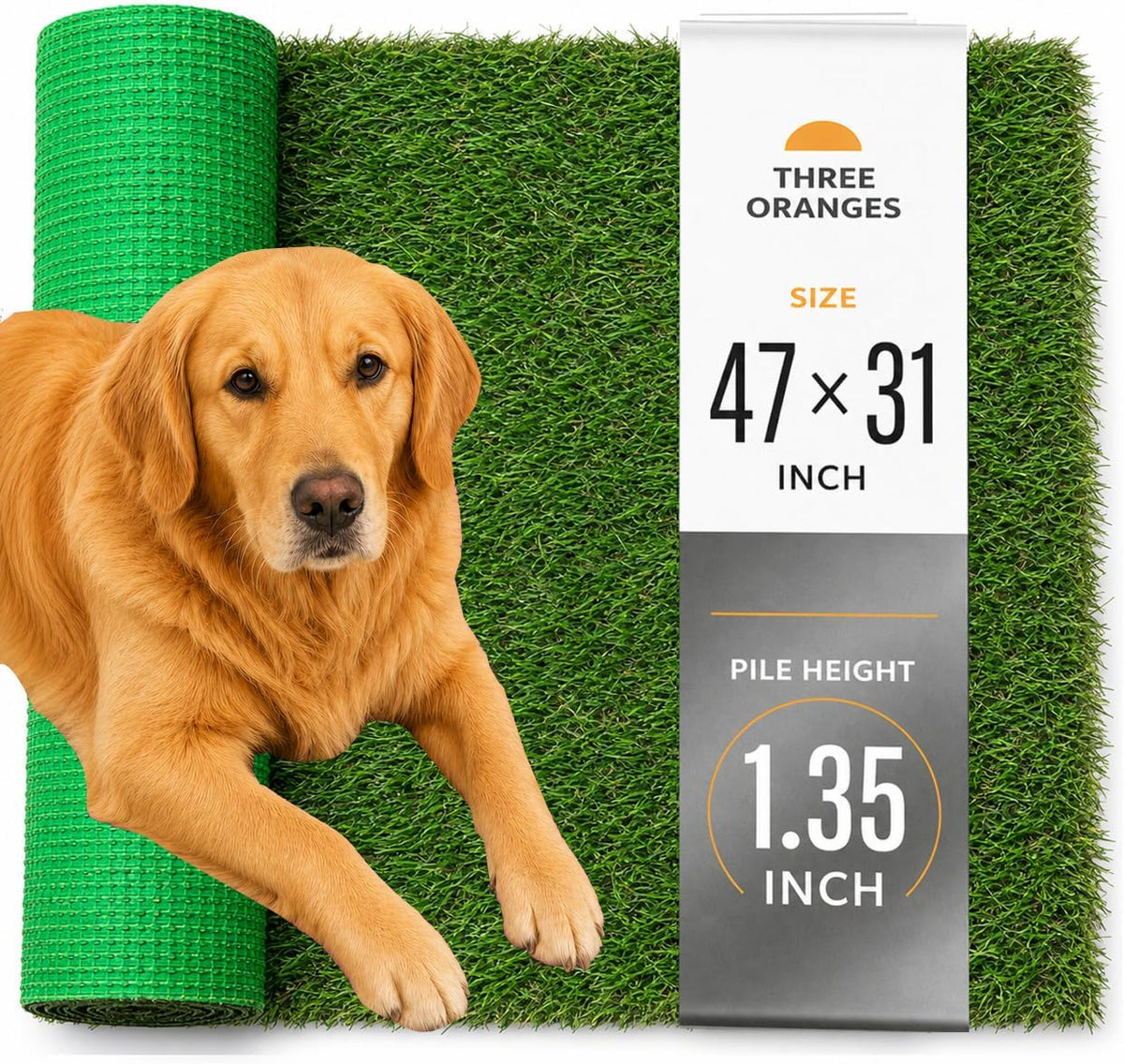 Dog Grass Pad 47x31 Inch, Reusable Pee Pad for Dogs & Puppies Potty Training, 1.35 Inch Thick Artificial Grass Mat with Drainage Holes, Indoor Outdoor Balcony