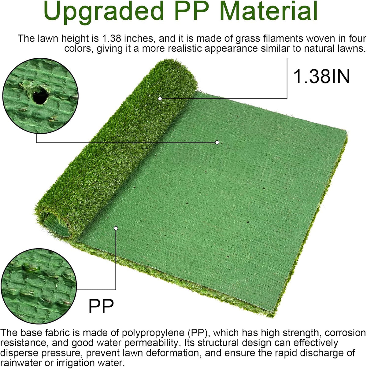 Dog Grass Pad 47x31 Inch, Reusable Pee Pad for Dogs & Puppies Potty Training, 1.35 Inch Thick Artificial Grass Mat with Drainage Holes, Indoor Outdoor Balcony
