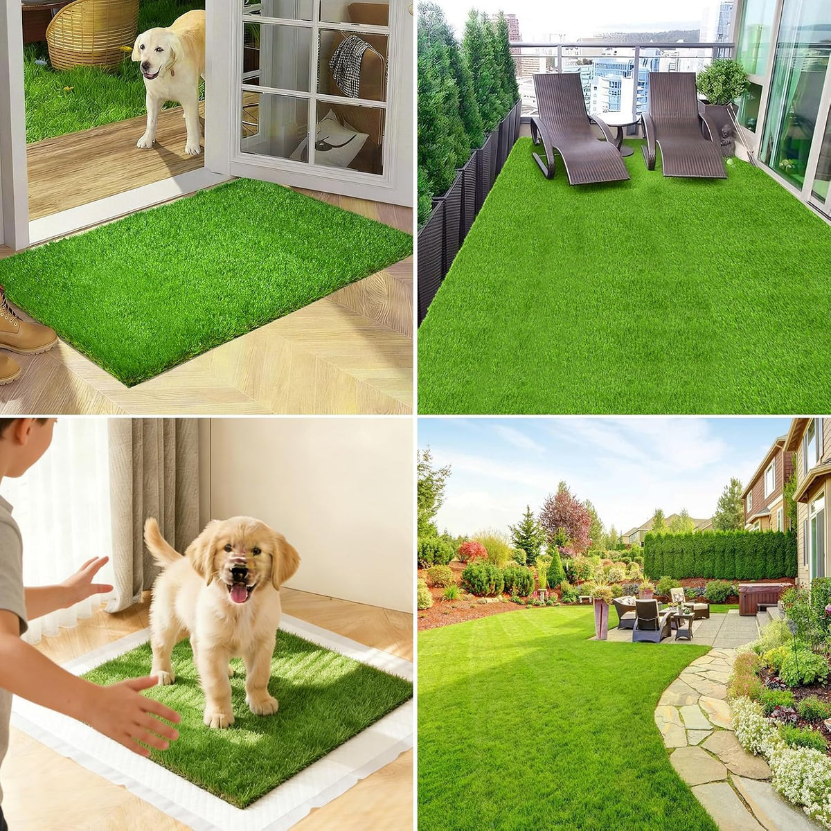 Dog Grass Pad 47x31 Inch, Reusable Pee Pad for Dogs & Puppies Potty Training, 1.35 Inch Thick Artificial Grass Mat with Drainage Holes, Indoor Outdoor Balcony