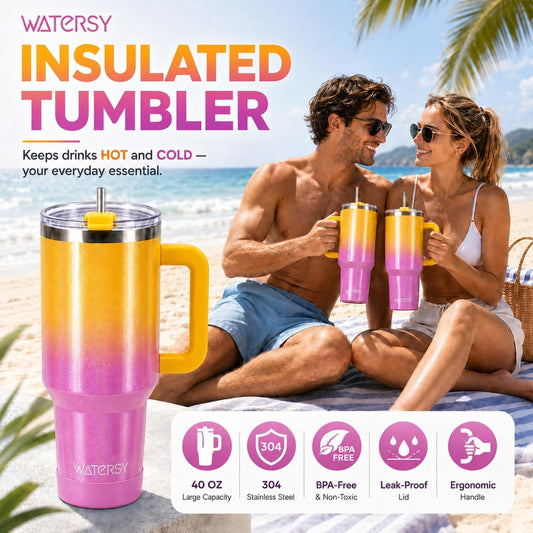 WATERSY 40 oz Tumbler, 18/8 Stainless Steel Insulated Travel Mug