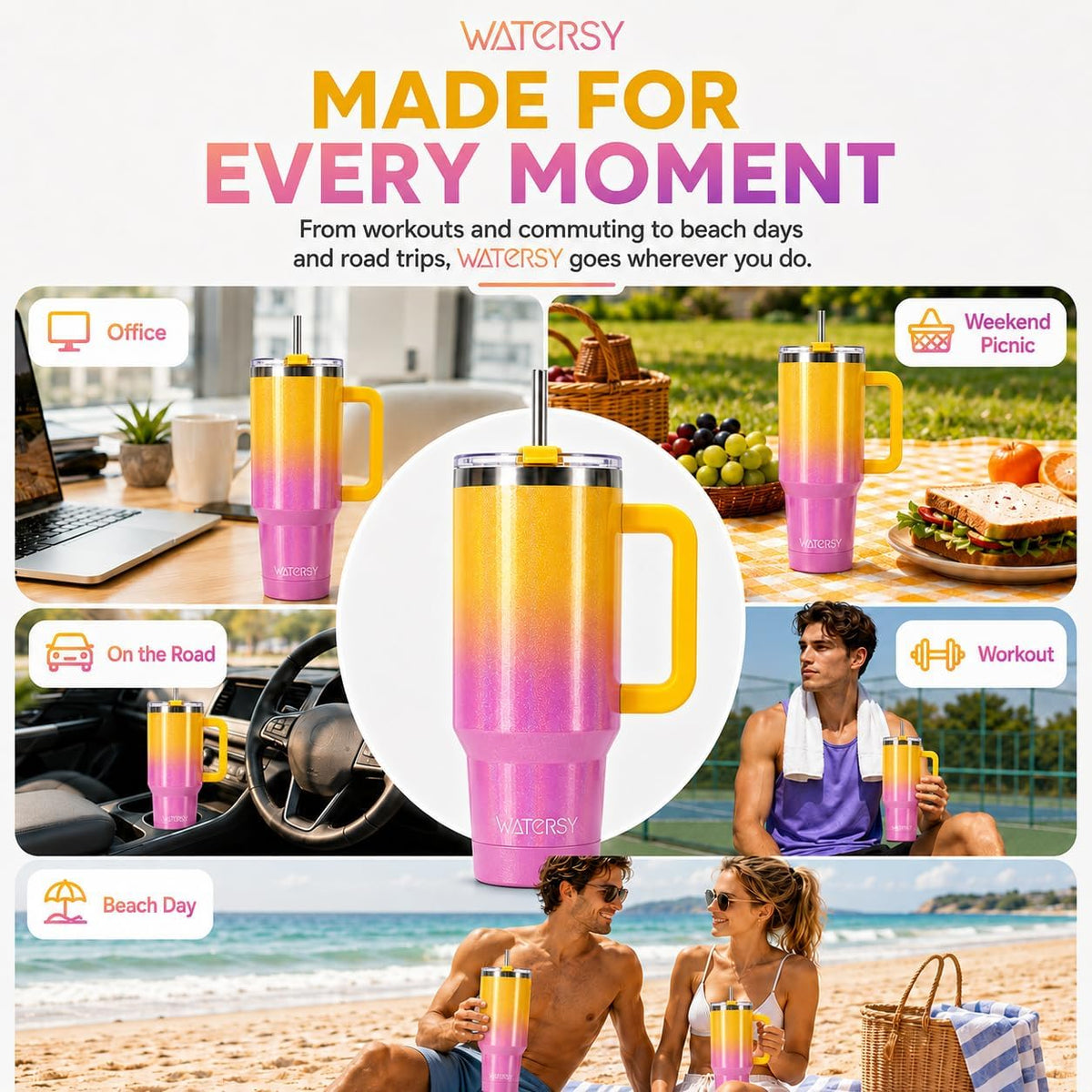 WATERSY 40 oz Tumbler, 18/8 Stainless Steel Insulated Travel Mug
