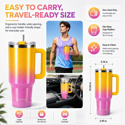 WATERSY 40 oz Tumbler, 18/8 Stainless Steel Insulated Travel Mug