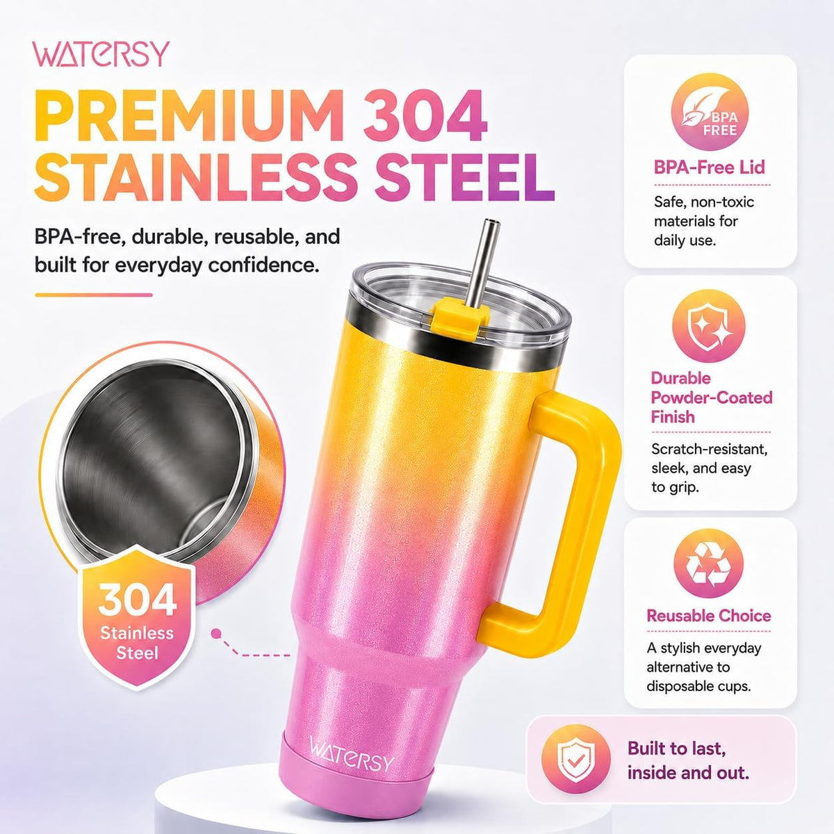 WATERSY 40 oz Tumbler, 18/8 Stainless Steel Insulated Travel Mug