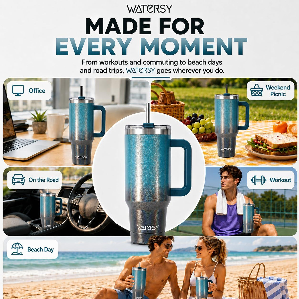 WATERSY 40 oz Tumbler, 18/8 Stainless Steel Insulated Travel Mug