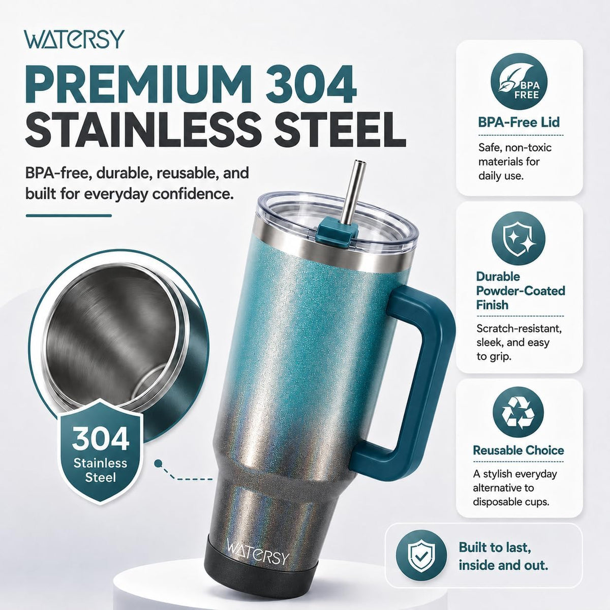 WATERSY 40 oz Tumbler, 18/8 Stainless Steel Insulated Travel Mug
