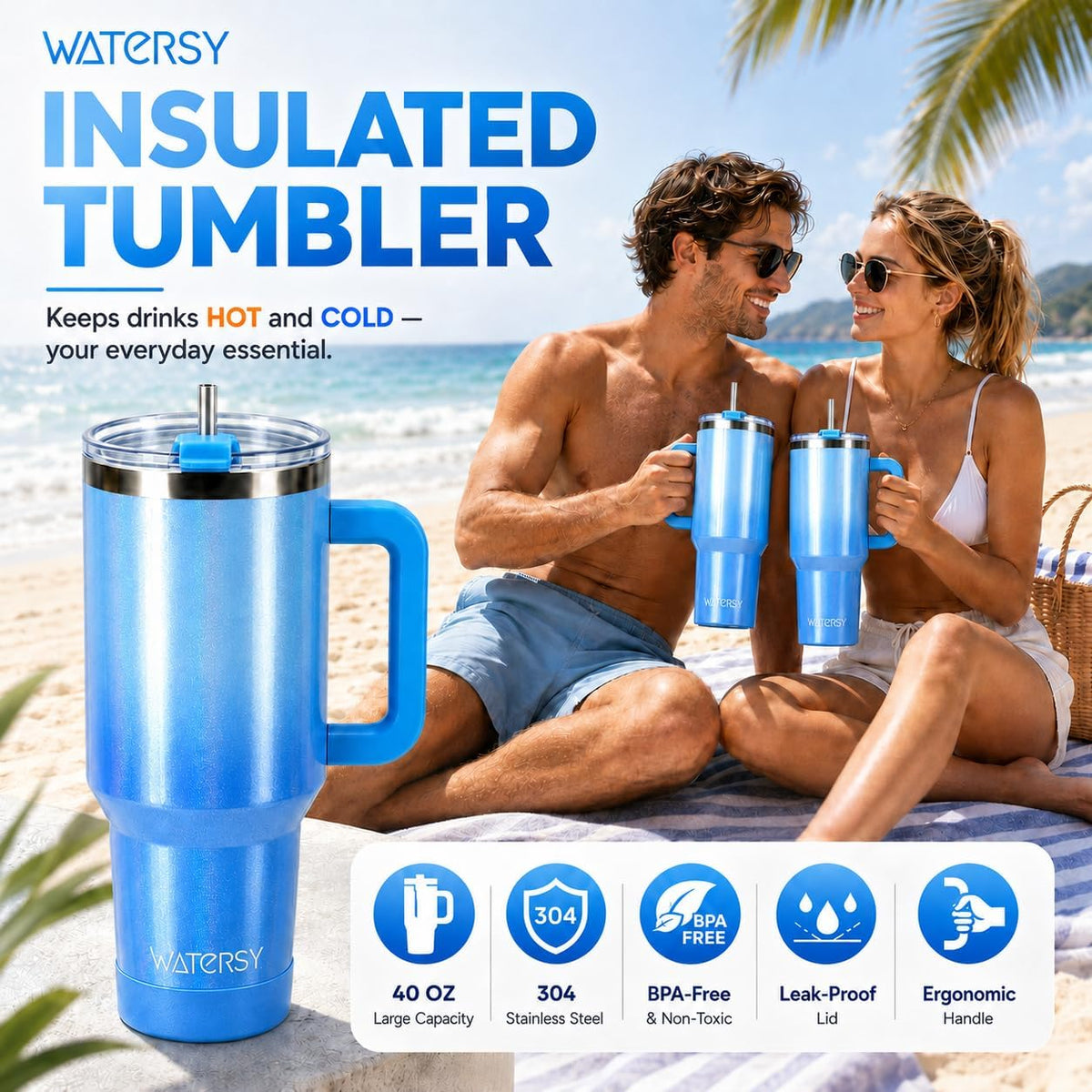WATERSY 40 oz Tumbler, 18/8 Stainless Steel Insulated Travel Mug