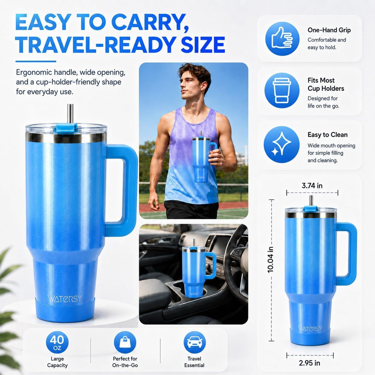 WATERSY 40 oz Tumbler, 18/8 Stainless Steel Insulated Travel Mug