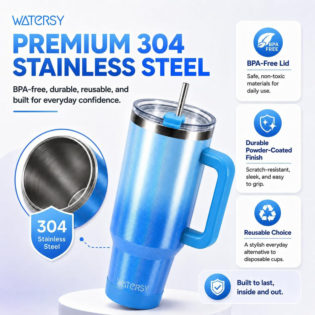 WATERSY 40 oz Tumbler, 18/8 Stainless Steel Insulated Travel Mug
