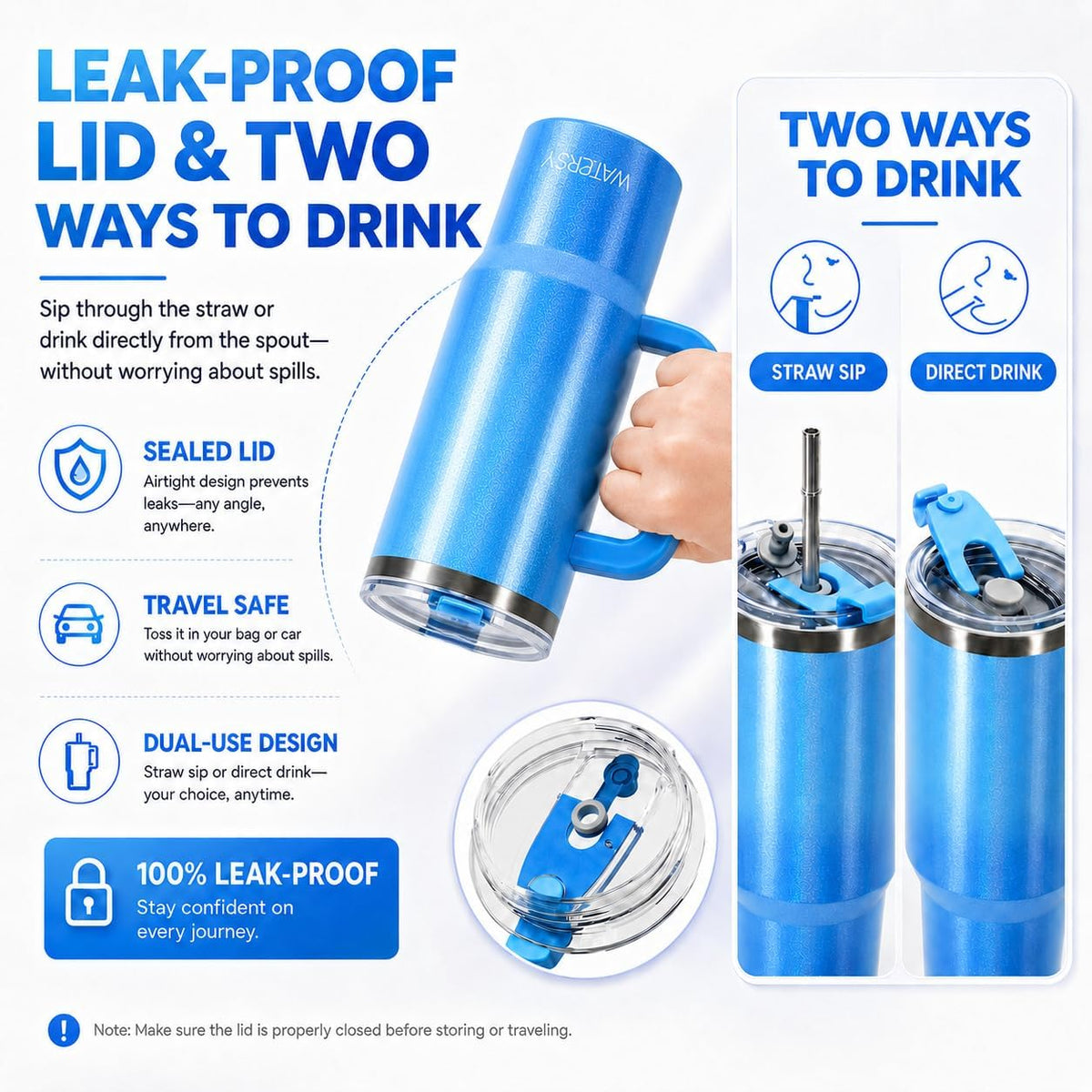 WATERSY 40 oz Tumbler, 18/8 Stainless Steel Insulated Travel Mug