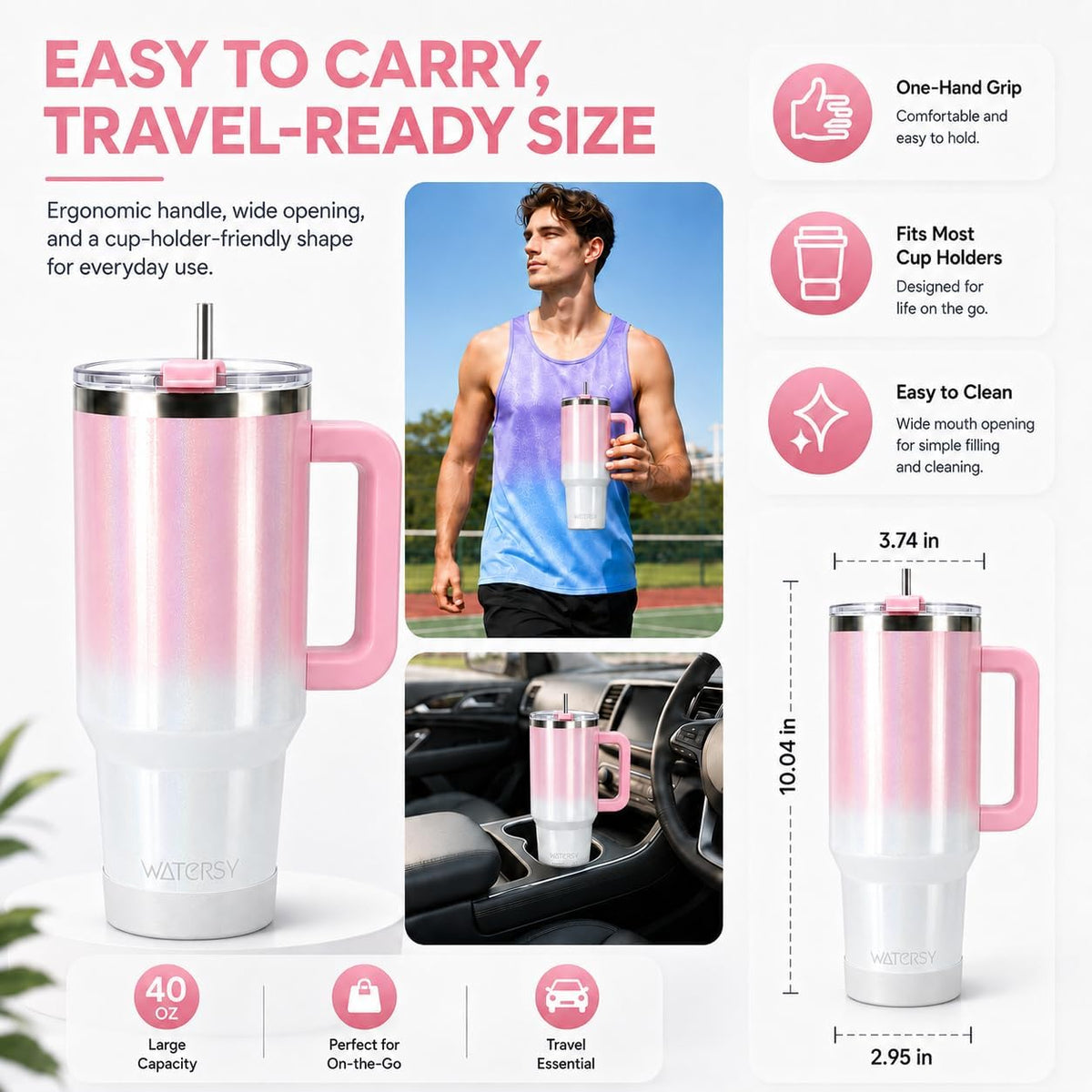 WATERSY 40 oz Tumbler, 18/8 Stainless Steel Insulated Travel Mug