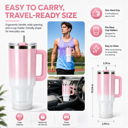 WATERSY 40 oz Tumbler, 18/8 Stainless Steel Insulated Travel Mug