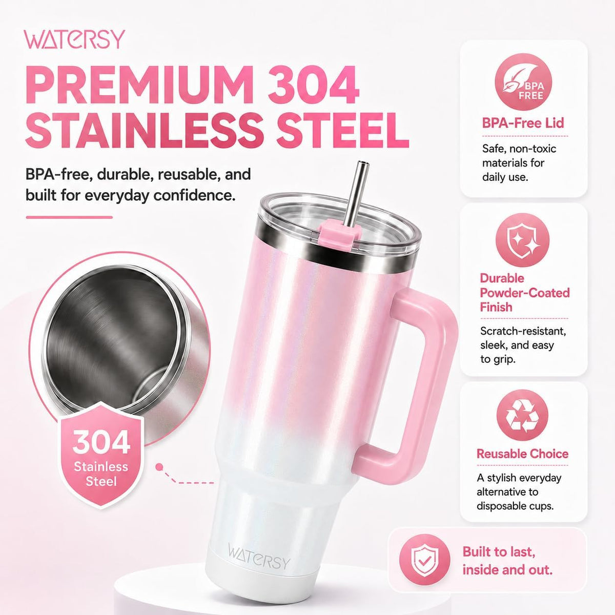 WATERSY 40 oz Tumbler, 18/8 Stainless Steel Insulated Travel Mug