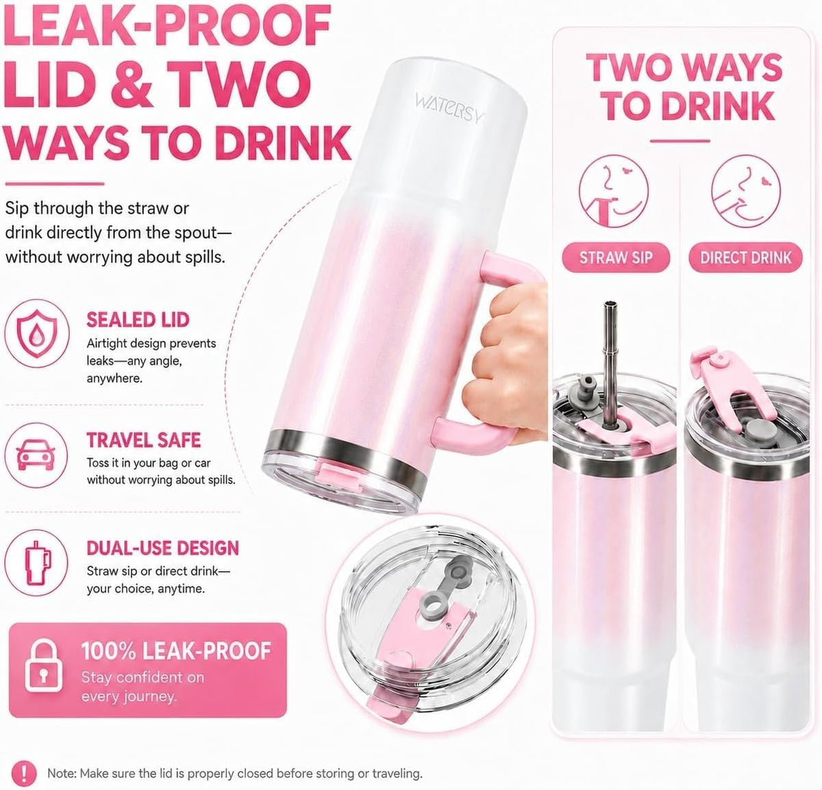 WATERSY 40 oz Tumbler, 18/8 Stainless Steel Insulated Travel Mug
