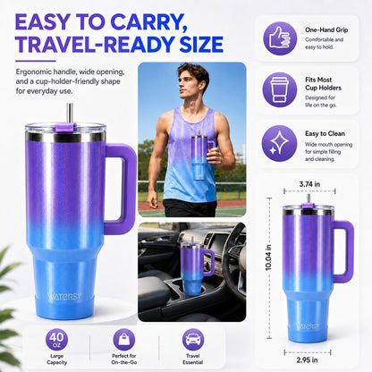 WATERSY 40 oz Tumbler, 18/8 Stainless Steel Insulated Travel Mug