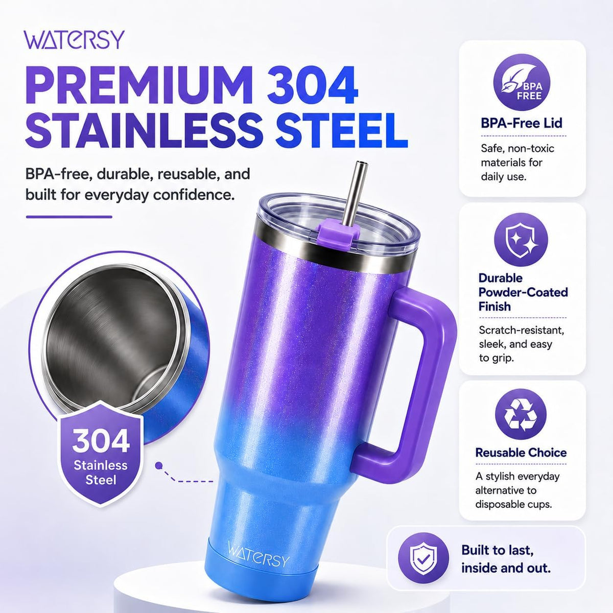 WATERSY 40 oz Tumbler, 18/8 Stainless Steel Insulated Travel Mug