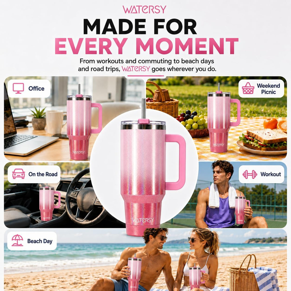 WATERSY 40 oz Tumbler, 18/8 Stainless Steel Insulated Travel Mug