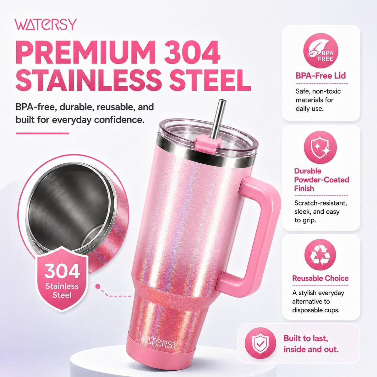 WATERSY 40 oz Tumbler, 18/8 Stainless Steel Insulated Travel Mug