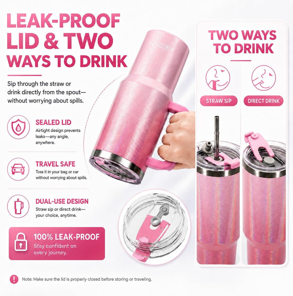 WATERSY 40 oz Tumbler, 18/8 Stainless Steel Insulated Travel Mug