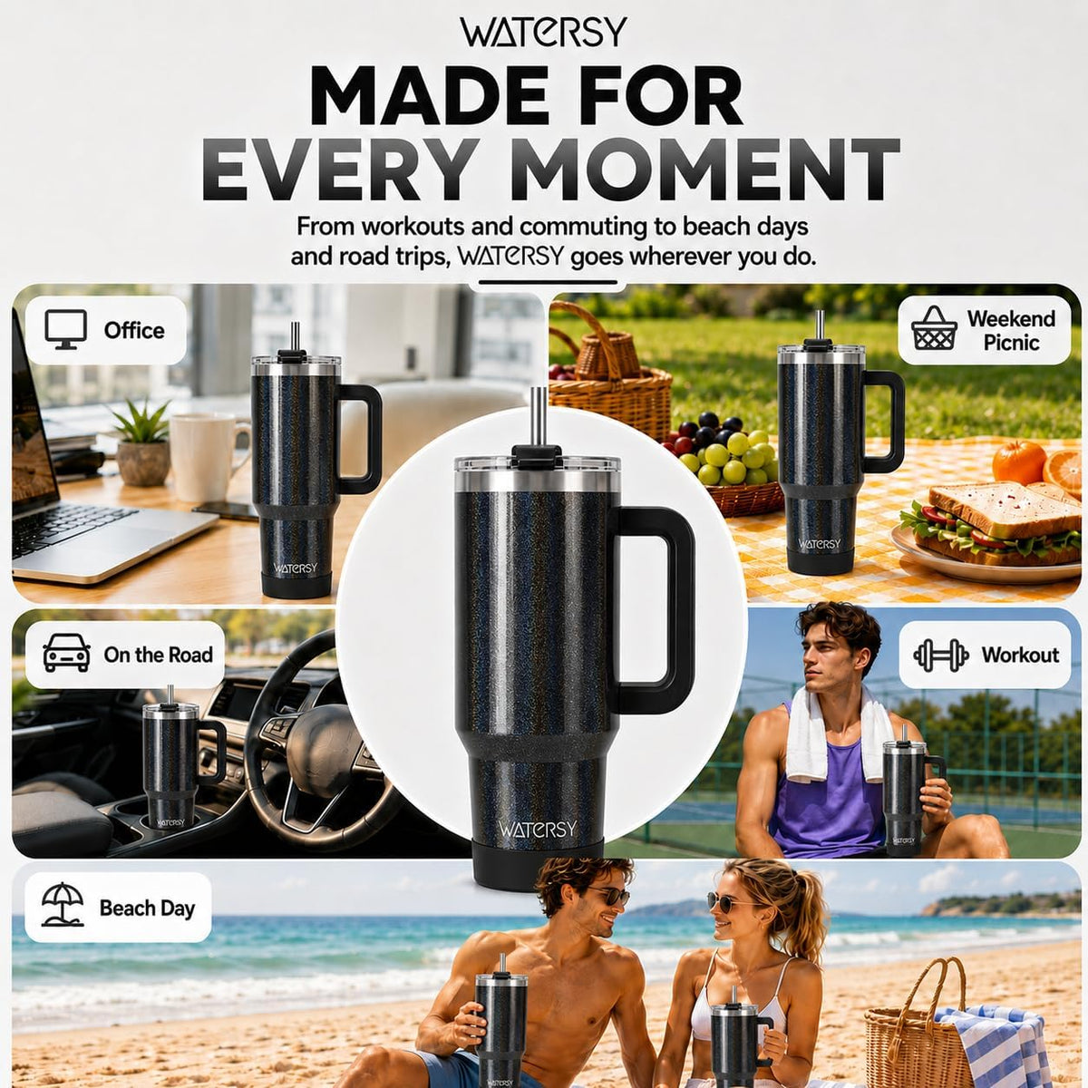 WATERSY 40 oz Tumbler, 18/8 Stainless Steel Insulated Travel Mug