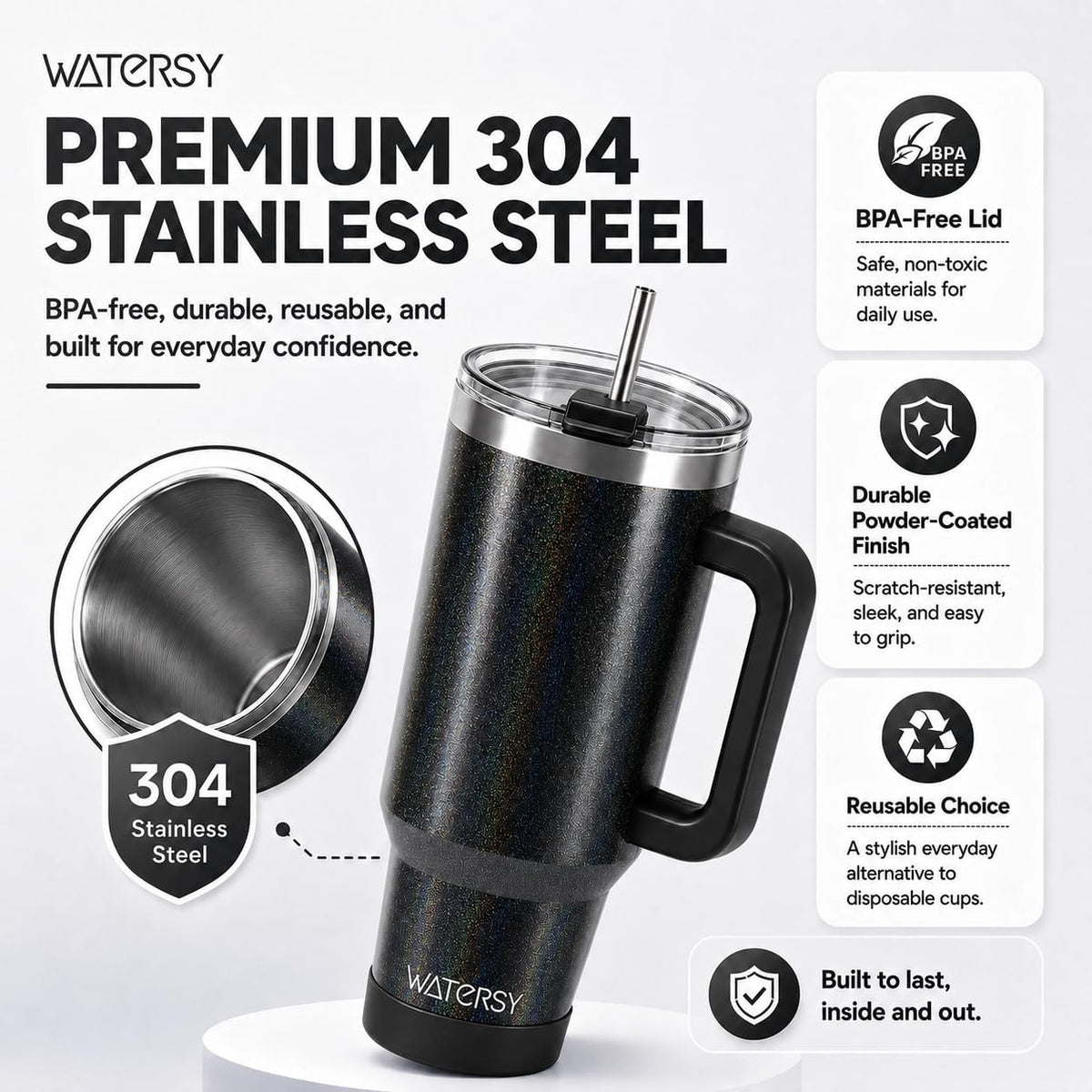 WATERSY 40 oz Tumbler, 18/8 Stainless Steel Insulated Travel Mug
