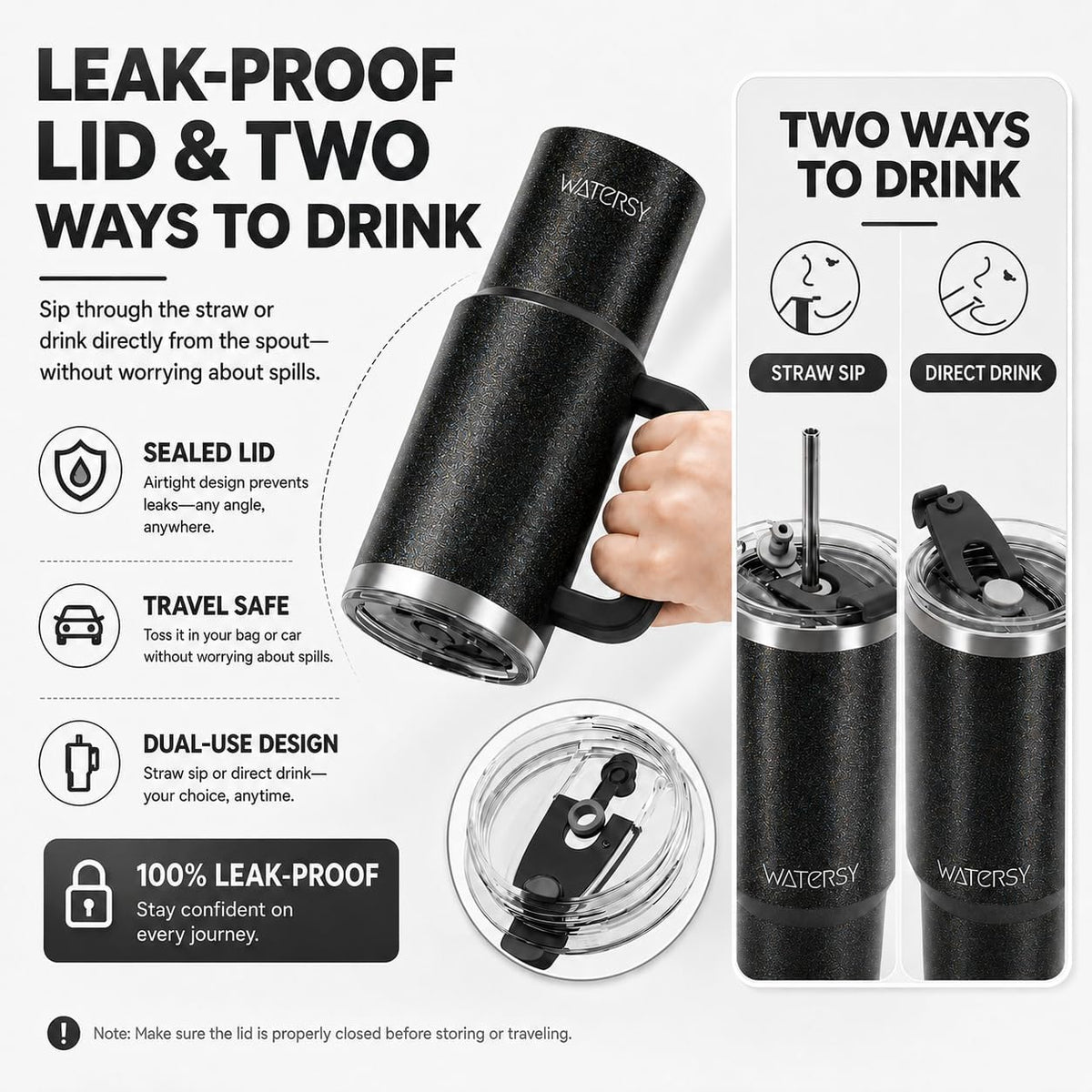 WATERSY 40 oz Tumbler, 18/8 Stainless Steel Insulated Travel Mug