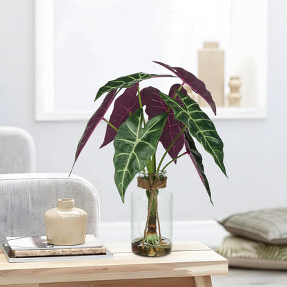 15'' Tall Fake Plants Alocasia Polly Faux Plant Indoor in Glass Vase with Stone and Faux Water, Realistic Artificial Root Propagation Plants for Home Farmhouse Table Bathroom Desk Decor