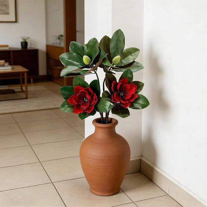 2PCS 33.5inch Artificial Magnolia Flowers with Green Magnolia Leaves and Fruit 3D Real Touch 2 Heads Long Stem Faux Magnolias Flower for Home Wedding Table Office Floral Arrangement Decoration (White)