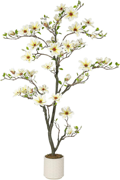 6FT Faux Magnolia Plants Artificial Flower Trees Fake Plants For Yard Patio Home Office Arrangement Decor Indoor Outdoor Artificial Magnolia Tree Inc. 180 Realisc Flowers Vivid Leaves Mosses White Pot