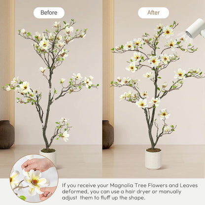 6FT Faux Magnolia Plants Artificial Flower Trees Fake Plants For Yard Patio Home Office Arrangement Decor Indoor Outdoor Artificial Magnolia Tree Inc. 180 Realisc Flowers Vivid Leaves Mosses White Pot