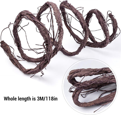 118 inch Bendable Artificial Green Tree Twigs Branches, Middle Size Wall Hanging Artificial Tree Branches, Fake Tree Twig Grape Vines for Fake Tree, Home Living and Outdoor Garde