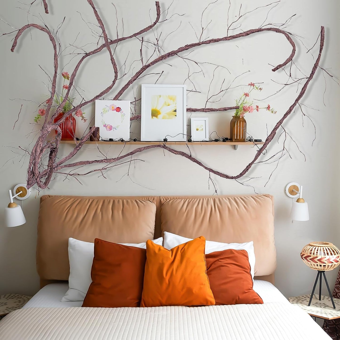 118 inch Bendable Artificial Green Tree Twigs Branches, Middle Size Wall Hanging Artificial Tree Branches, Fake Tree Twig Grape Vines for Fake Tree, Home Living and Outdoor Garde