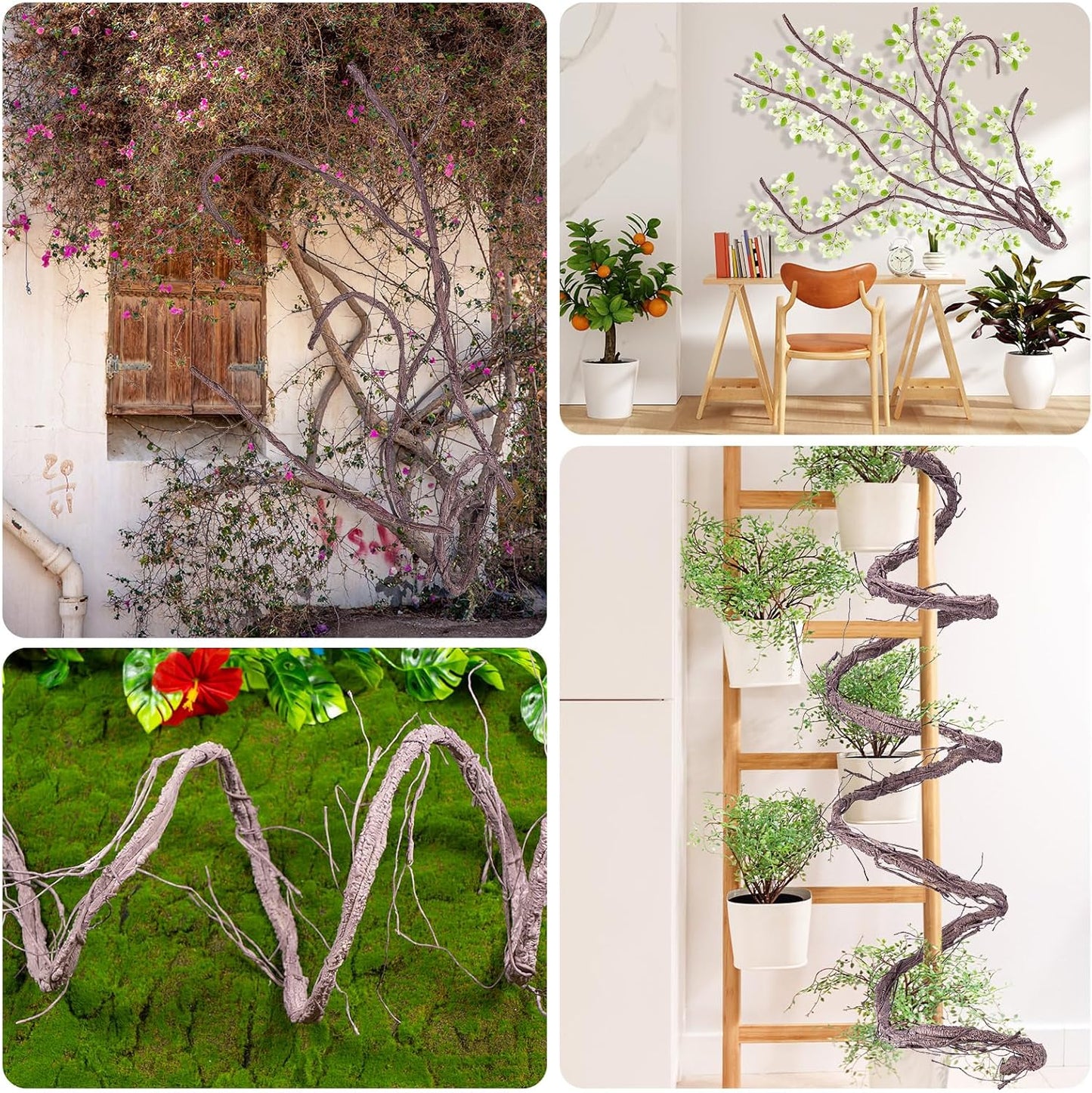 118 inch Bendable Artificial Green Tree Twigs Branches, Middle Size Wall Hanging Artificial Tree Branches, Fake Tree Twig Grape Vines for Fake Tree, Home Living and Outdoor Garde