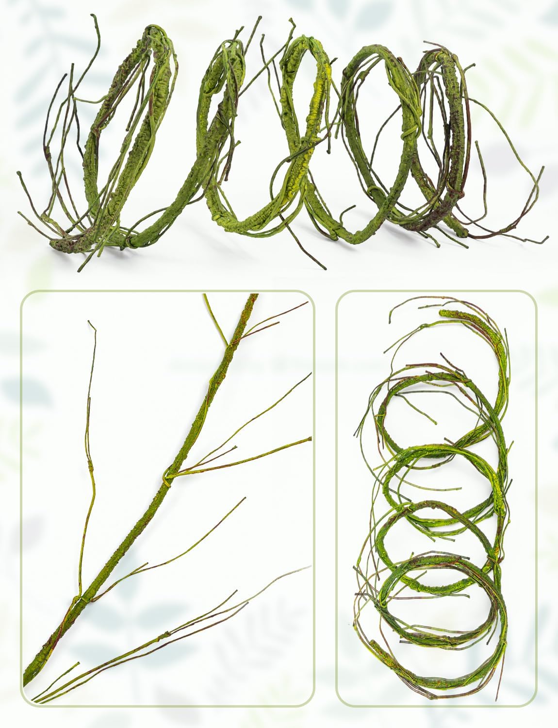 118 inch Bendable Artificial Green Tree Twigs Branches, Middle Size Wall Hanging Artificial Tree Branches, Fake Tree Twig Grape Vines for Fake Tree, Home Living and Outdoor Garde