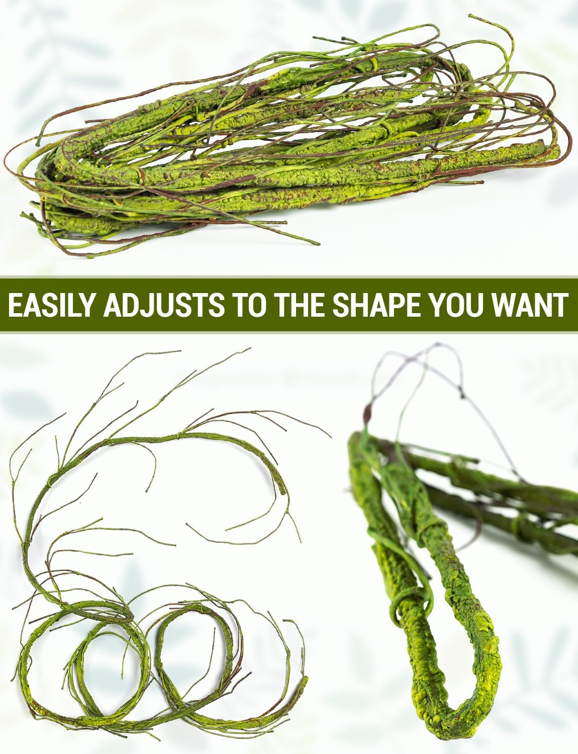 118 inch Bendable Artificial Green Tree Twigs Branches, Middle Size Wall Hanging Artificial Tree Branches, Fake Tree Twig Grape Vines for Fake Tree, Home Living and Outdoor Garde