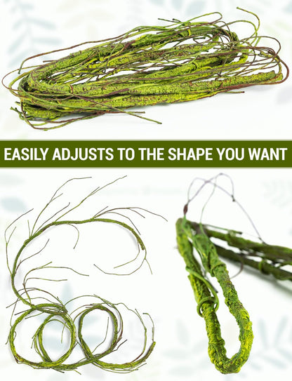 118 inch Bendable Artificial Green Tree Twigs Branches, Middle Size Wall Hanging Artificial Tree Branches, Fake Tree Twig Grape Vines for Fake Tree, Home Living and Outdoor Garde