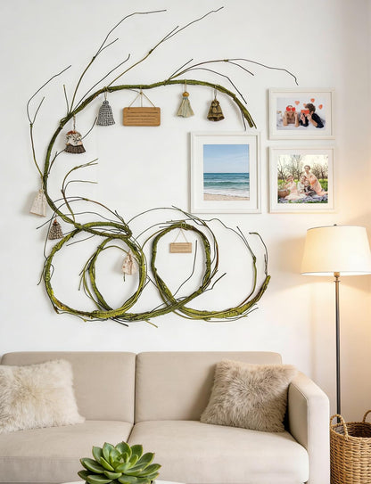 118 inch Bendable Artificial Green Tree Twigs Branches, Middle Size Wall Hanging Artificial Tree Branches, Fake Tree Twig Grape Vines for Fake Tree, Home Living and Outdoor Garde