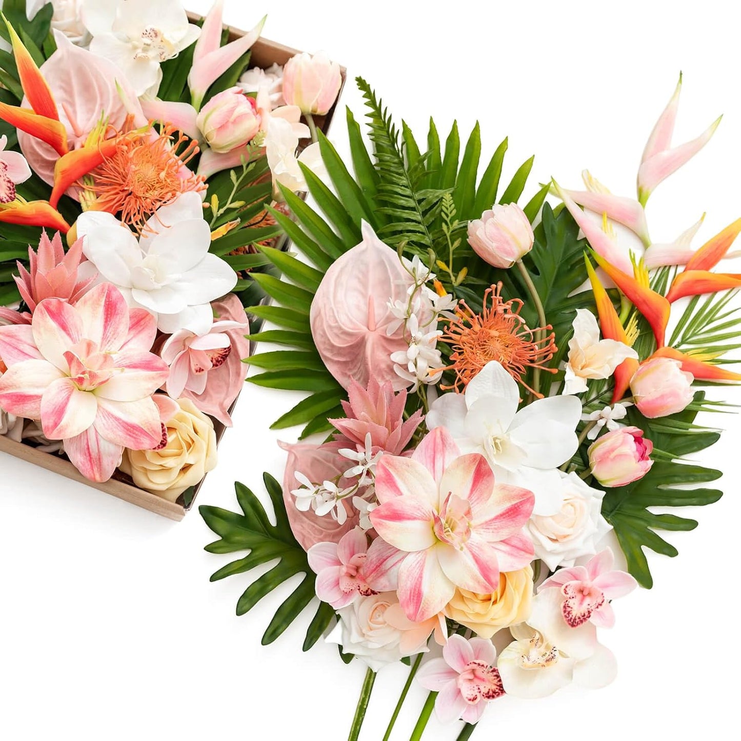 Fake Flowers Box, Faux Artificial Greenery Stems Foam Roses Poppy Gardenia Silk Hydrangea Peony Fabic Flower for Centerpieces Bouquet Wedding Floral Vase, English Pastel, Deluxe Combo