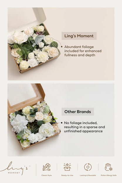 Fake Flowers Box, Faux Artificial Greenery Stems Foam Roses Poppy Gardenia Silk Hydrangea Peony Fabic Flower for Centerpieces Bouquet Wedding Floral Vase, English Pastel, Deluxe Combo