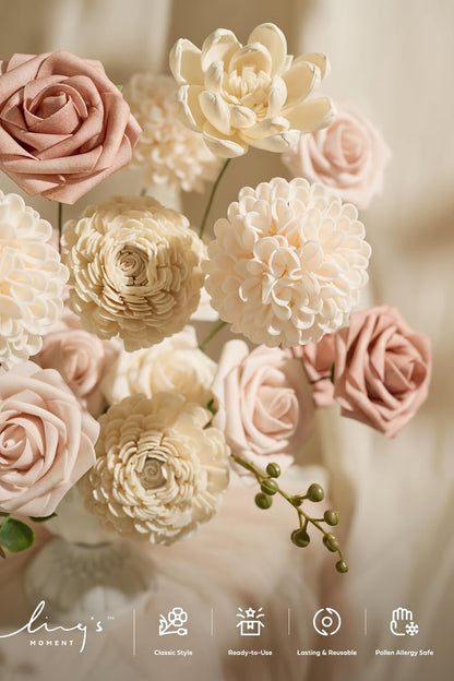 Fake Flowers Box, Faux Artificial Greenery Stems Foam Roses Poppy Gardenia Silk Hydrangea Peony Fabic Flower for Centerpieces Bouquet Wedding Floral Vase, English Pastel, Deluxe Combo