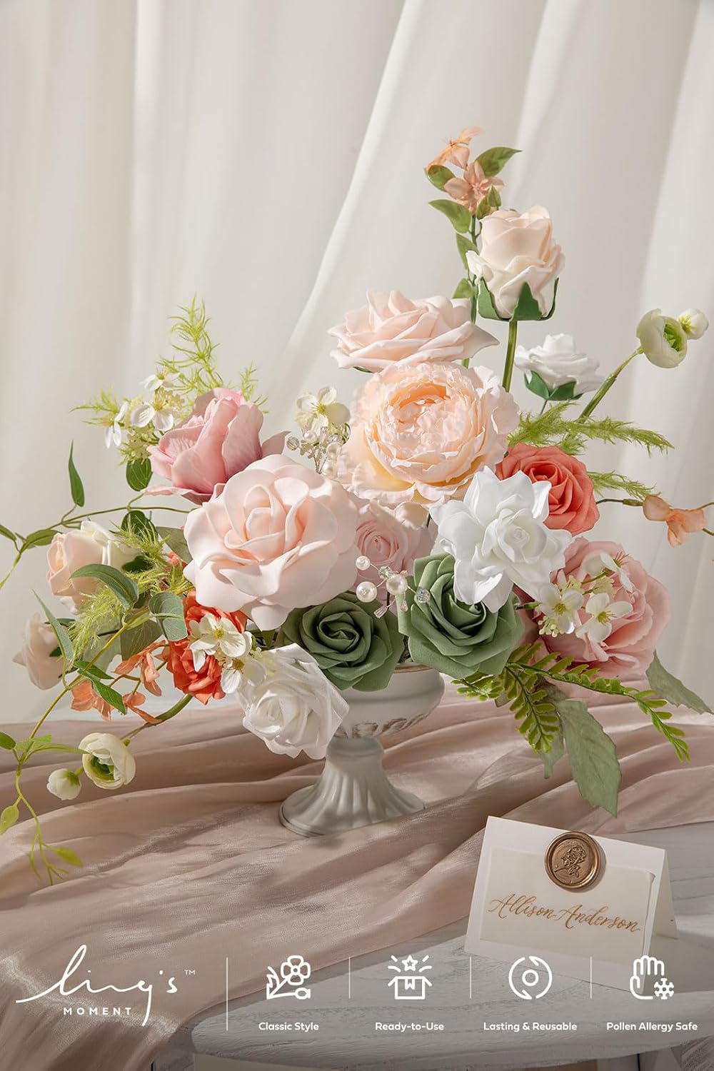 Fake Flowers Box, Faux Artificial Greenery Stems Foam Roses Poppy Gardenia Silk Hydrangea Peony Fabic Flower for Centerpieces Bouquet Wedding Floral Vase, English Pastel, Deluxe Combo