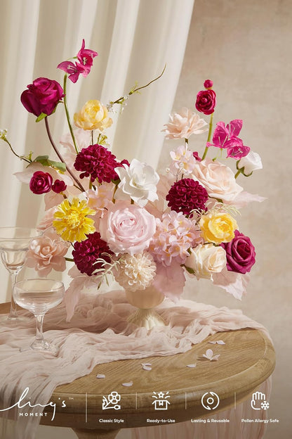 Fake Flowers Box, Faux Artificial Greenery Stems Foam Roses Poppy Gardenia Silk Hydrangea Peony Fabic Flower for Centerpieces Bouquet Wedding Floral Vase, English Pastel, Deluxe Combo