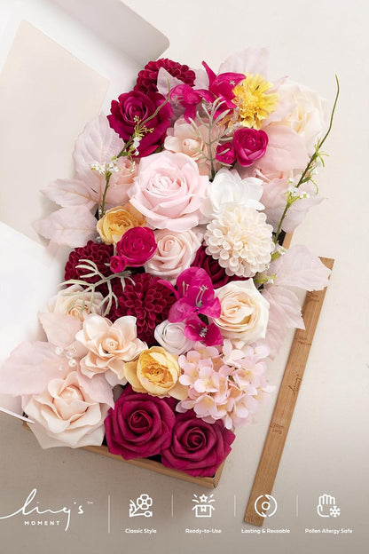 Fake Flowers Box, Faux Artificial Greenery Stems Foam Roses Poppy Gardenia Silk Hydrangea Peony Fabic Flower for Centerpieces Bouquet Wedding Floral Vase, English Pastel, Deluxe Combo