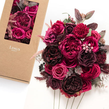 Fake Flowers Box, Faux Artificial Greenery Stems Foam Roses Poppy Gardenia Silk Hydrangea Peony Fabic Flower for Centerpieces Bouquet Wedding Floral Vase, English Pastel, Deluxe Combo